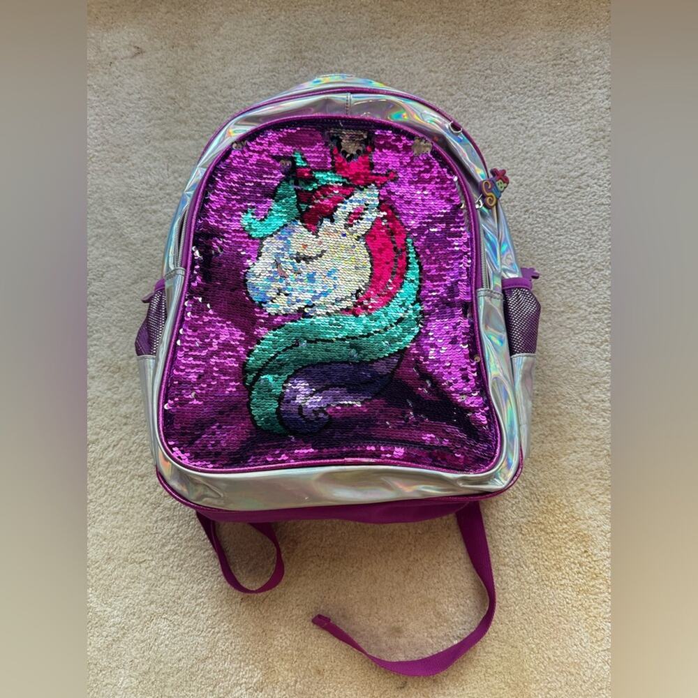 Unicorn Sequin Kids Backpack - Purple and Silver
